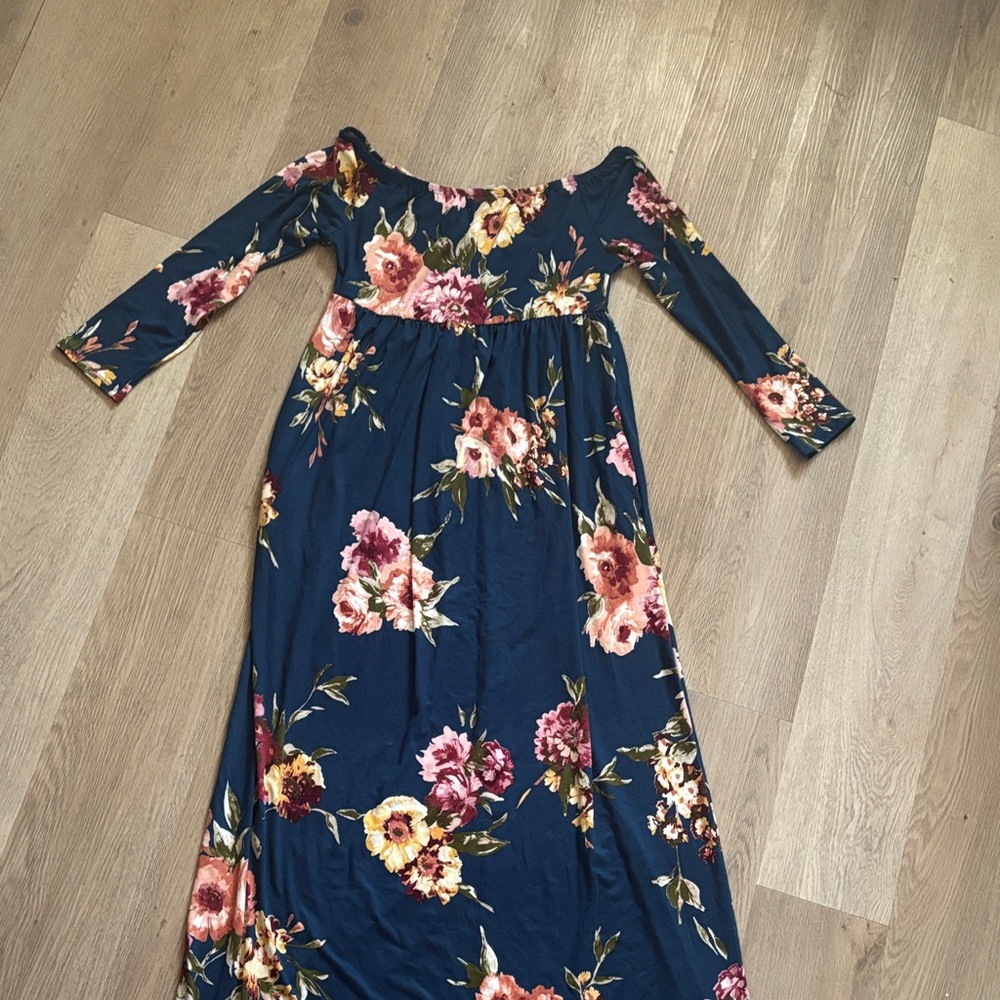 Navy Floral Off-Shoulder Maxi Dress